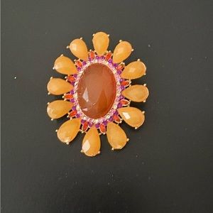Orange Faceted Pin Brooch with Little Rhinestones Around the Middle -Used